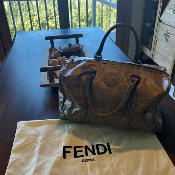 Fendi Brown FF Logo Canvas Duffel Bag with Dark Trim - Picture 5 of 7